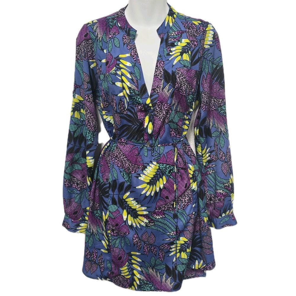 ZOA New York Leaf Shirt Dress Size XS Floral Purple Tropical Beachy‎ Vacation